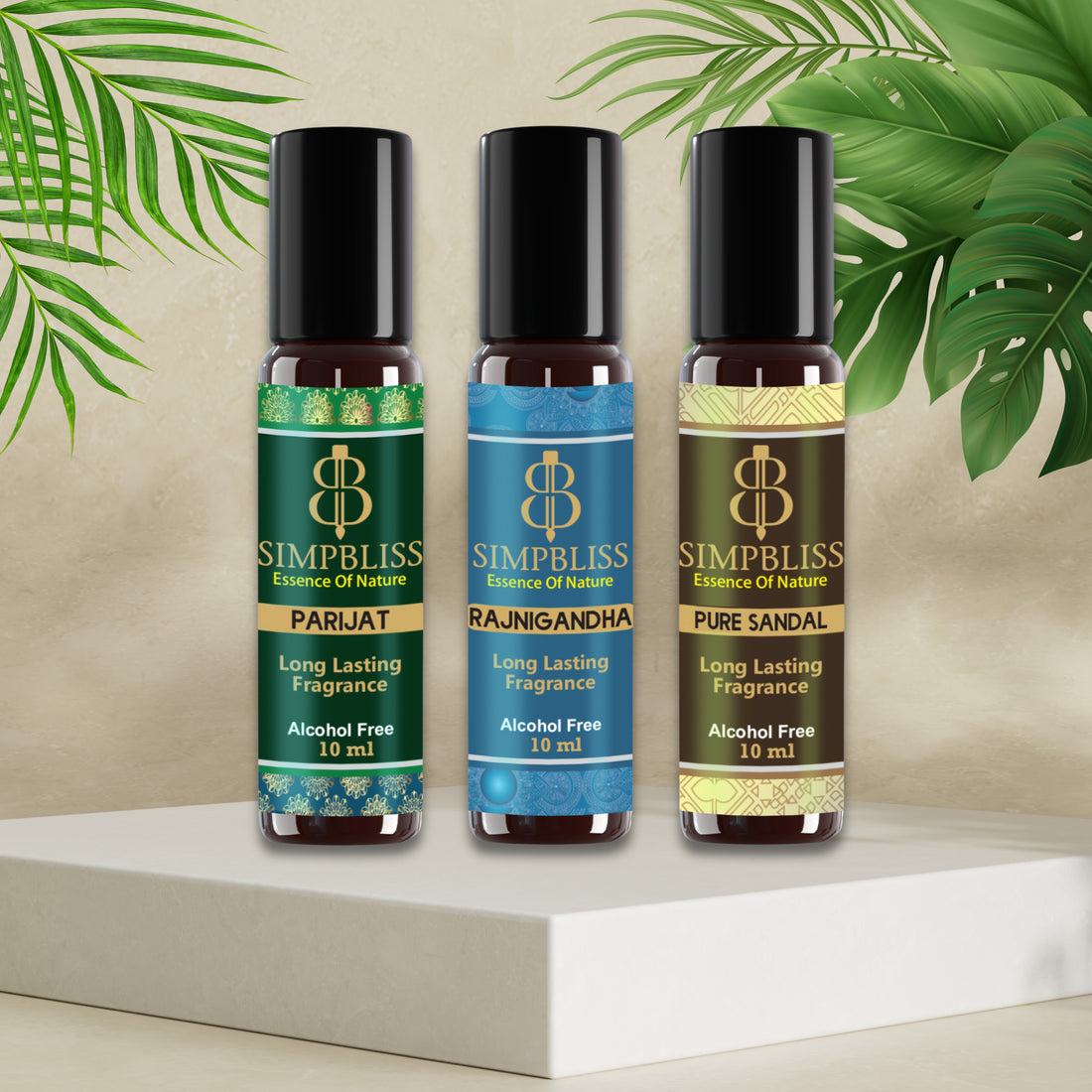 3Pcs Divine attar gift set- Pure Sandal, Parijat, Rajnigandha 10ml/6ml