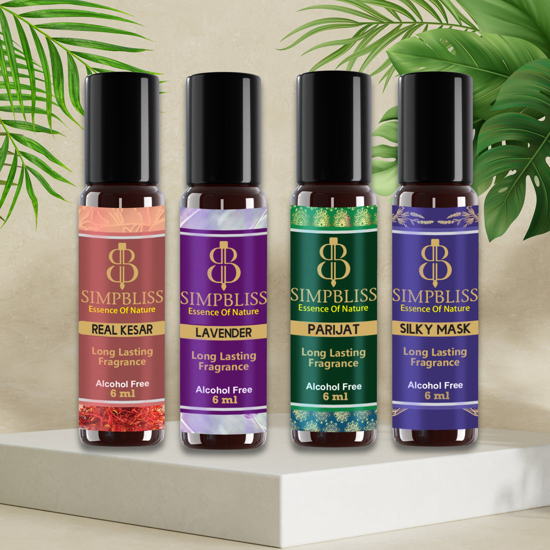 Divine Aroma Combo – Kesar, Lavender, Parijat & Silky Musk Attars