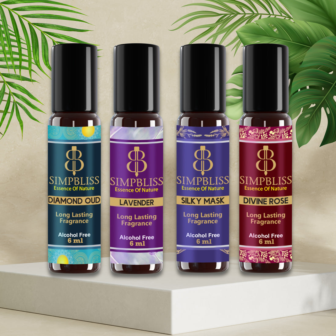 Premium Fragrance Set: Oud, Rose, Lavender & Musk (4x10ml/6ml each)