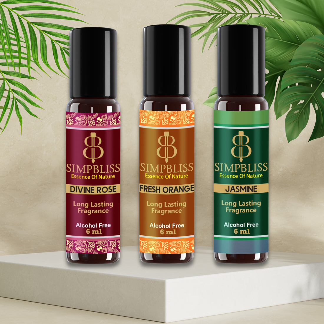 Nature’s Harmony Attar Set: Divine Rose, Fresh Orange & Jasmine